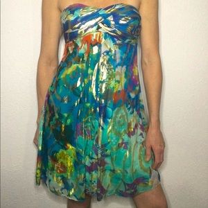 🌈VTG 90s CACHE gold threaded color burst dress